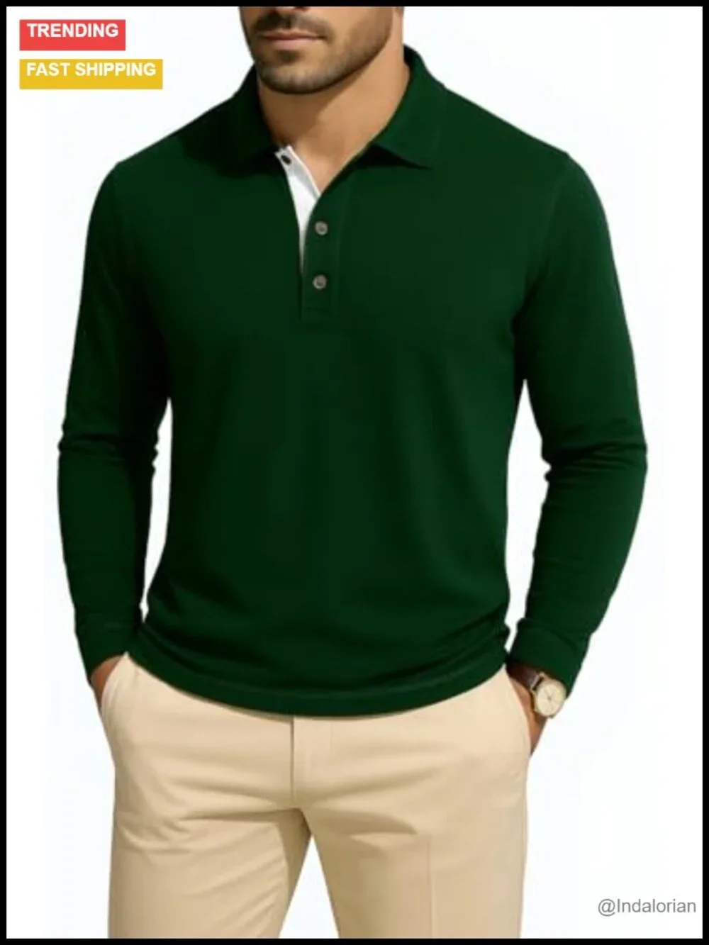 Mens Long Sleeve Polo Shirt Slim Fit Cotton Blend Casual Business Golf